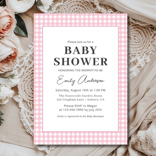 Invitación Pink Gingham Baby Shower (Subido por el creador)