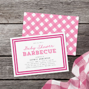 Invitación Pink Gingham Baby Shower Barbecue