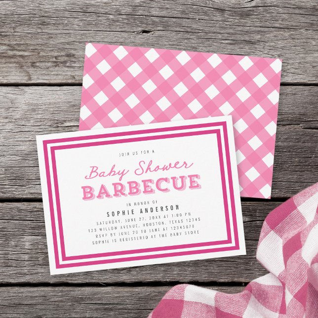 Invitación Pink Gingham Baby Shower Barbecue (Subido por el creador)