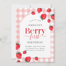 Pink Gingham Berry First Birday Strawberry Chica