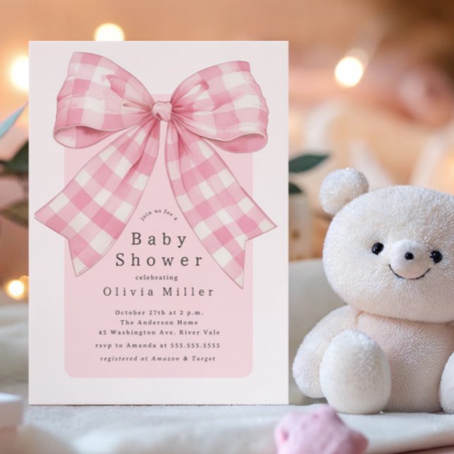 Invitación Pink Gingham Bow Baby Shower (Subido por el creador)
