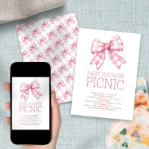 Pink Gingham Bow Baby Shower Picnic