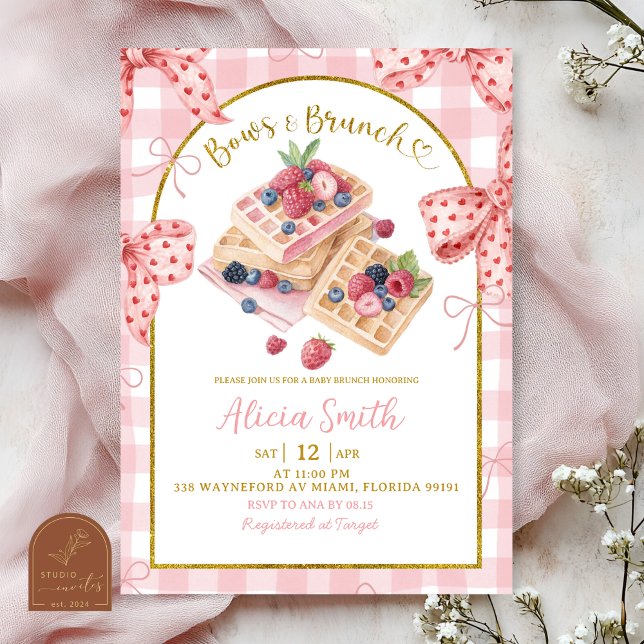 Invitación Pink Gingham Bows And Brunch Baby Shower Brunch (Subido por el creador)