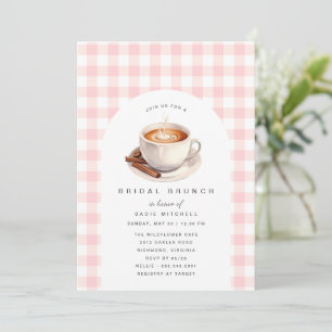 Invitación Pink Gingham Brunch de ducha de novia de café li