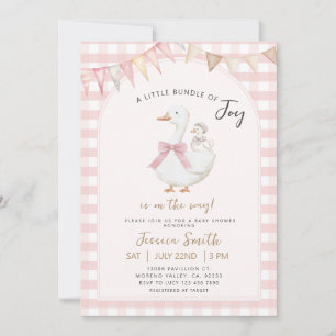 Invitación Pink Gingham Bundle de alegría Goose Baby Shower