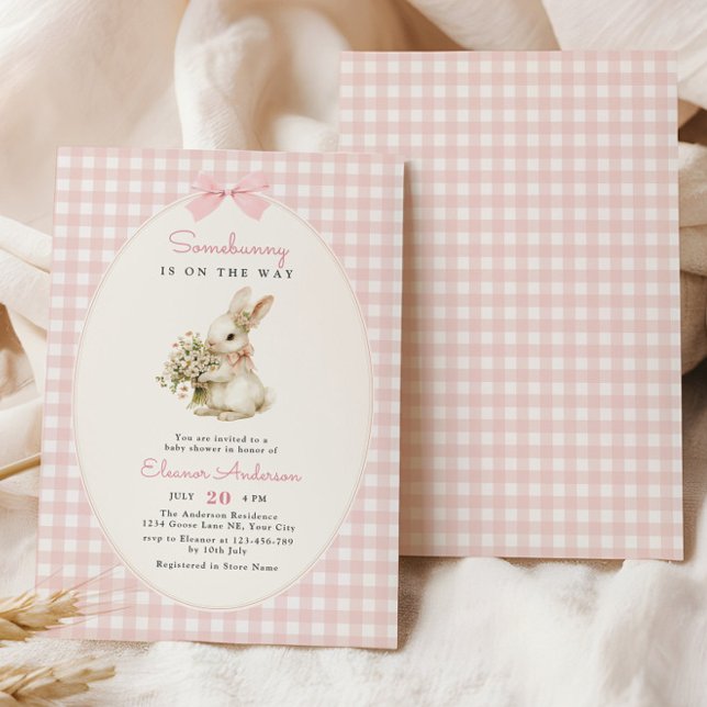 Invitación Pink Gingham Bunny Baby Shower (Subido por el creador)