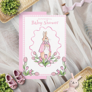 Invitación Pink Gingham Bunny Baby Shower