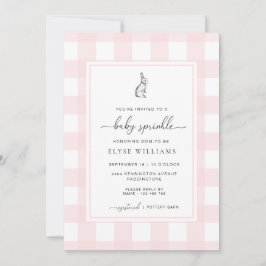 Invitación Pink Gingham Bunny Rabbit Baby Sprinkle