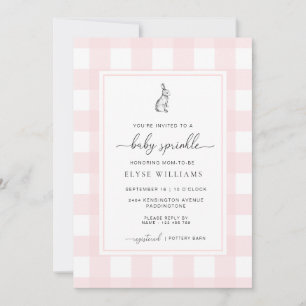 Invitación Pink Gingham Bunny Rabbit Baby Sprinkle