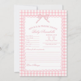 Invitación Pink Gingham Coquette Bow Advice for Baby Card