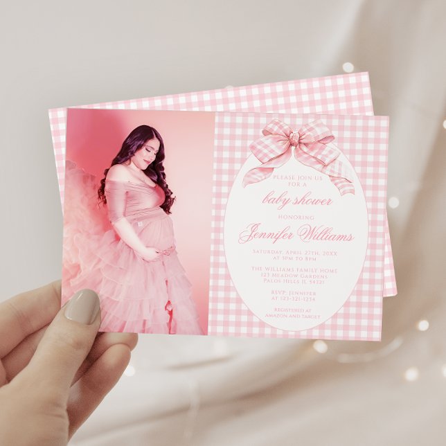 Invitación Pink Gingham Coquette Bow Baby Shower (Subido por el creador)