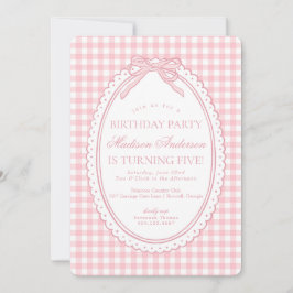 Invitación Pink Gingham Coquette Bow Birthday Party