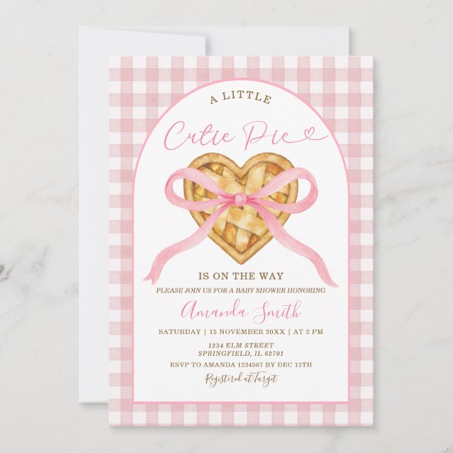 Invitación Pink Gingham Cutie Pie está en camino (Anverso)