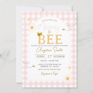 Invitación Pink Gingham Daisies Abeja A La Mamá De Baby Showe