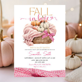 Invitación Pink Gingham Fall en Love Fall Tema Baby Shower