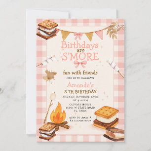 Invitación Pink Gingham Fogata de Camping de Otoño Smores