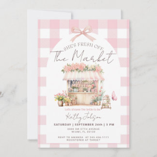 Invitación Pink Gingham Fresh Off The Market Bridal Shower