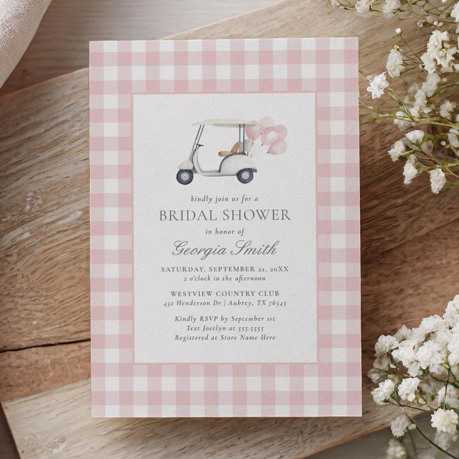 Invitación Pink Gingham Golf Bridal Shower (Subido por el creador)
