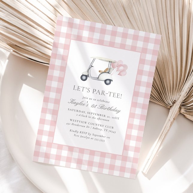 Invitación Pink Gingham Golf Chica Cumpleaños (Subido por el creador)