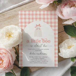 Invitación Pink Gingham Little Boo Ghost Baby Shower