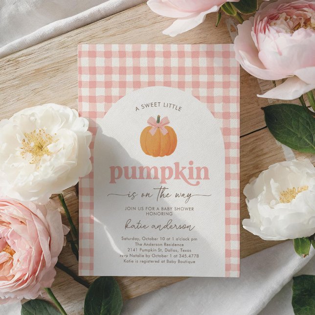 Invitación Pink Gingham Little Pumpkin Baby Shower (Subido por el creador)