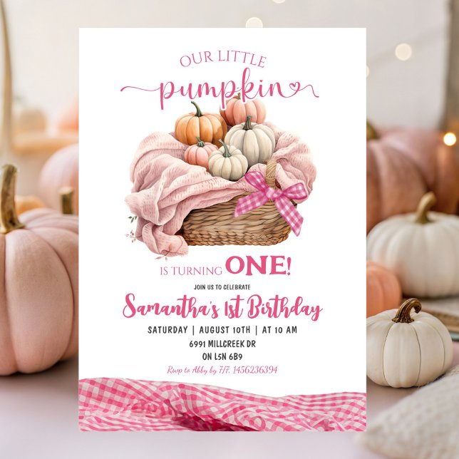 Invitación Pink Gingham Little Pumpkin Birday (Subido por el creador)