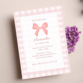 Invitación Pink Gingham Pink Bow Birday