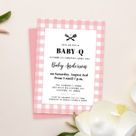 Invitación Pink Gingham Plaid Baby Shower BQ