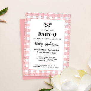 Invitación Pink Gingham Plaid Baby Shower BQ