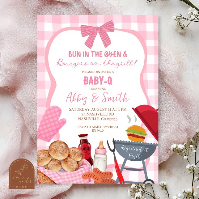 Invitación Pink Gingham Plaid BabyQ baby shower Invitation (Subido por el creador)
