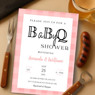 Invitación Pink Gingham Plaid BBQ Baby Couples Shower