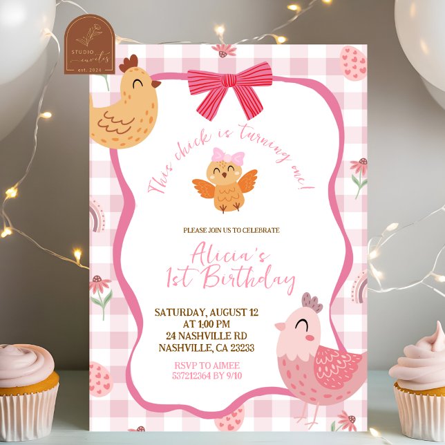 Invitación Pink Gingham Plaid Chick 1st Birthday Invitation (Subido por el creador)