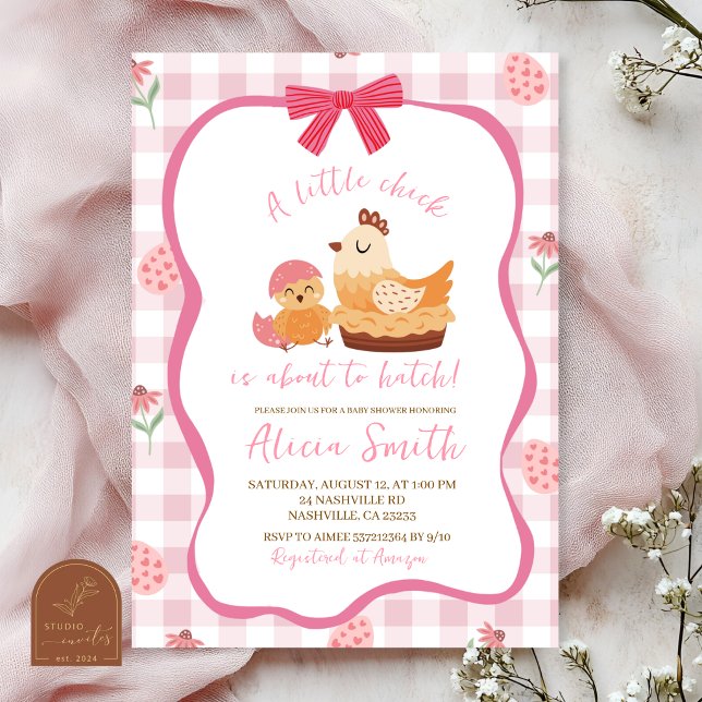 Invitación Pink Gingham Plaid Chick Baby Shower Invitation (Subido por el creador)