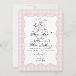 Invitación Pink Gingham Preppy Ghost Hey Boo Birthday