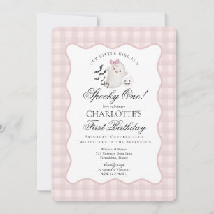 Invitación Pink Gingham Preppy Ghost Spooky One First Birthda