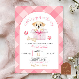 Invitación Pink Gingham Puppy Baby Shower