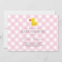 Invitación Pink Gingham Rubber Duckie Baby Shower