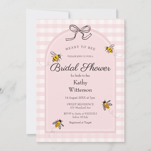 Invitación Pink Gingham Significa Ser Ducha Bridal (Anverso)