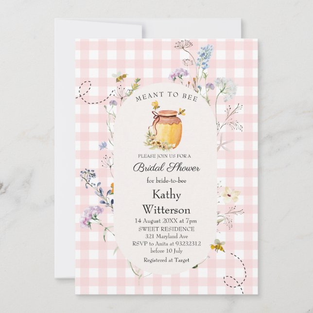 Invitación Pink Gingham Significa Ser Ducha Bridal (Anverso)