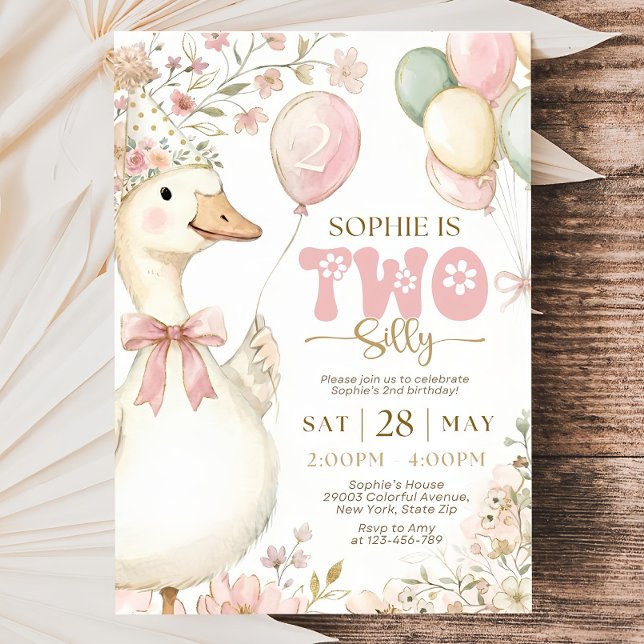 Invitación Pink Gingham Silly Goose 2nd Birthday Invitation  (Subido por el creador)