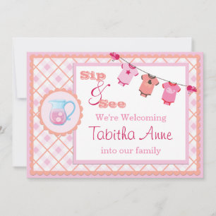 Invitación Pink Gingham Sip y ver Bunting Baby Invition