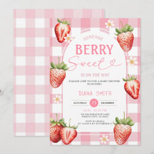Invitación PINK Gingham Strawberry Sweet Baby Shower