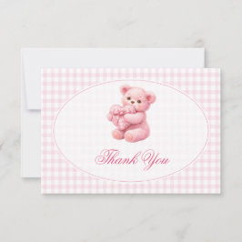 Invitación Pink Gingham Teddy Bear Neutral Baby Shower