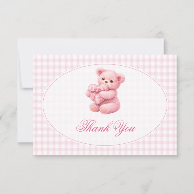 Invitación Pink Gingham Teddy Bear Neutral Baby Shower (Anverso)