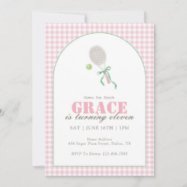 Invitación Pink Gingham Tennis 11th Birthday Party for Girls 