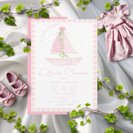 Invitación Pink Gingham Un Pequeño Esquiador Moderno Baby Sho