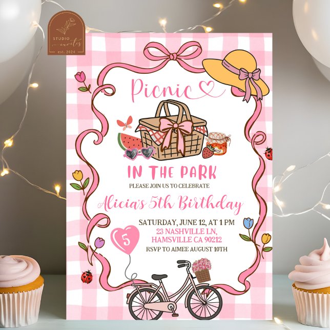 Invitación  Pink Gingham Whimsical Picnic Birthday Invitation (Subido por el creador)