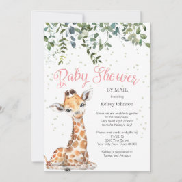 Invitación Pink Giraffe Safari Por Correo Baby Shower
