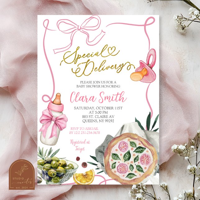 Invitación Pink Girl Special Delivery Italian Baby Shower (Subido por el creador)