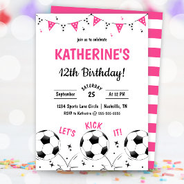 Invitación Pink Girls Soccer Party Birthday Invitation